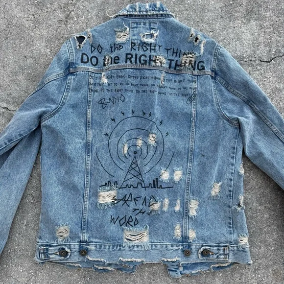 Zara Man “Do the right thing” Denim Jacket Mens L - Picture 9 of 13